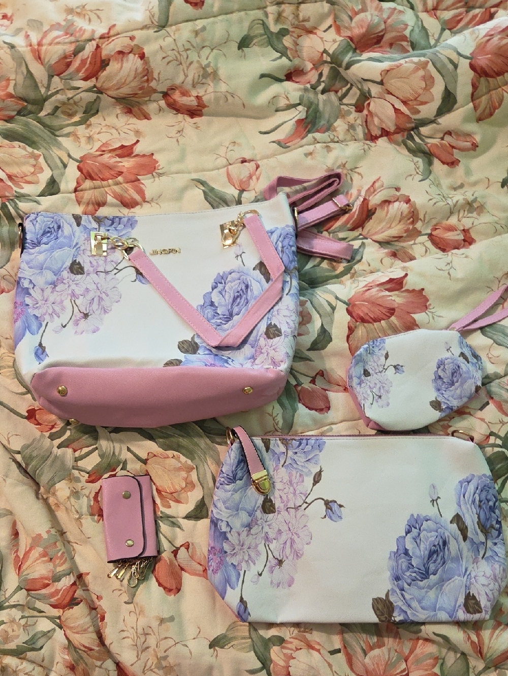 Floral Pink Lavender 3-Piece Women’s Bag Set